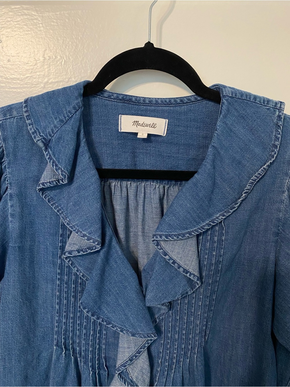NWOT Madewell Denim Ruffled Pintuck Top - Picture 9 of 15